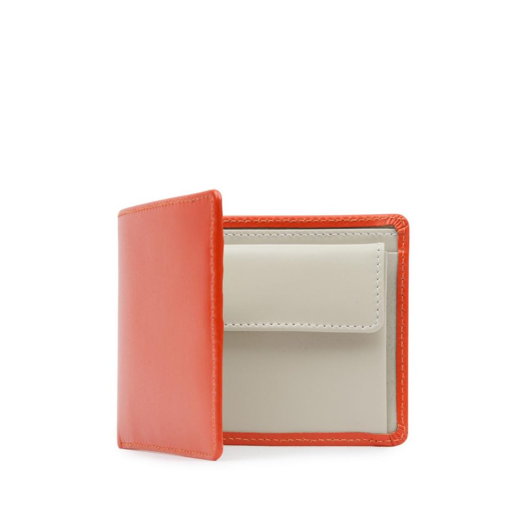 FOUR CREDIT CARD WALLET WITH COIN PURSE – TANGERINE / BONE WHITE