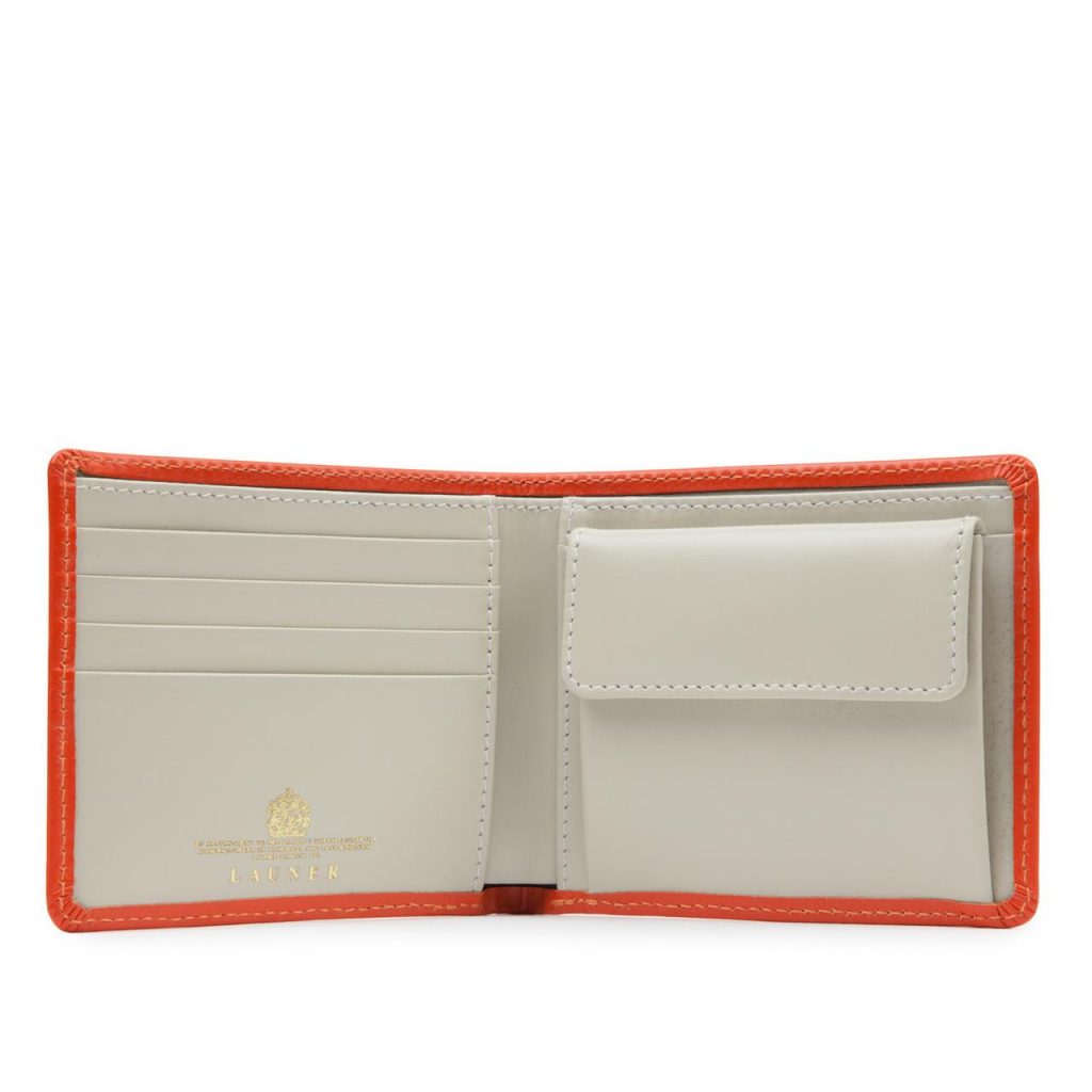 FOUR CREDIT CARD WALLET WITH COIN PURSE – TANGERINE / BONE WHITE